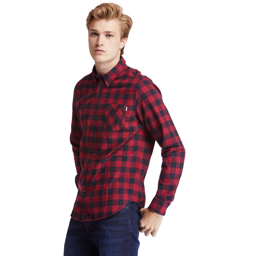 Timberland Mens Shirts Nashua River Long-Sleeve Flannel Check - Red/Black - India QS7102834